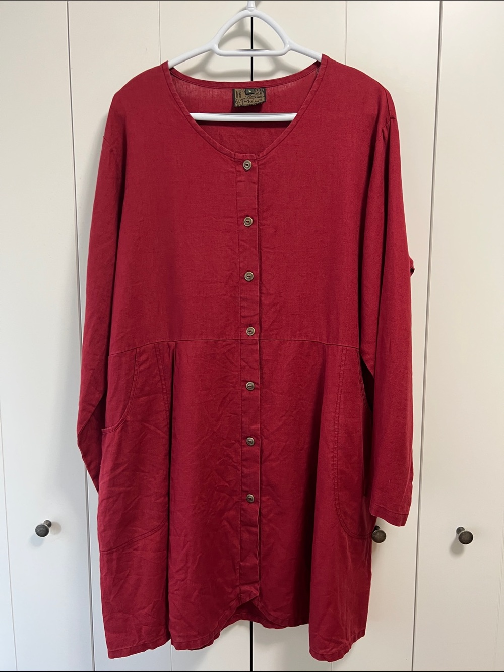 Maiwa red Linen Tunic/dress  Size L